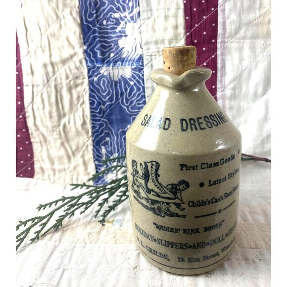 Vintage Ceramic Salad Dressing Bottle With Cork Top - "Ladies Rink Boots" Childs - Picture 1 of 10